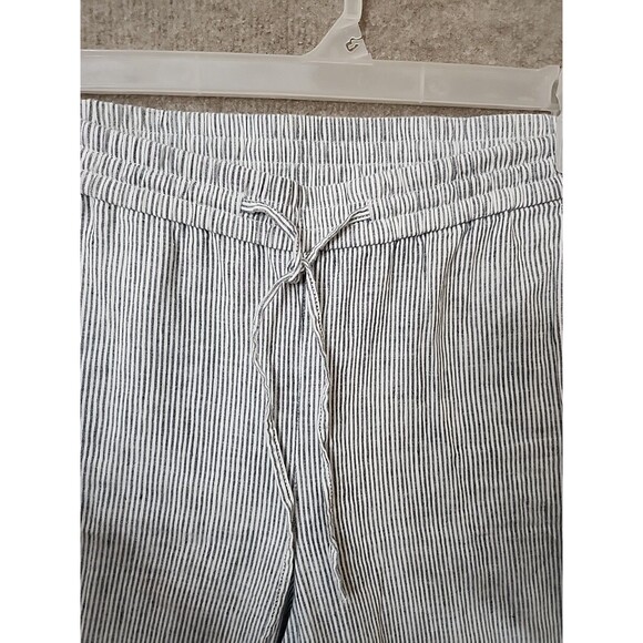 Talbots Linen Blend Pants Women 10 Blue White Stripe Pull On Drawstring Straight - Picture 3 of 8